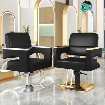 Luksuzno stolicu za šišanje kose 2023, novo, 360 °, veliki lift za frizerske salone, posebna stolica za frizerske salone, svjetlo-crno i zlatno stolica