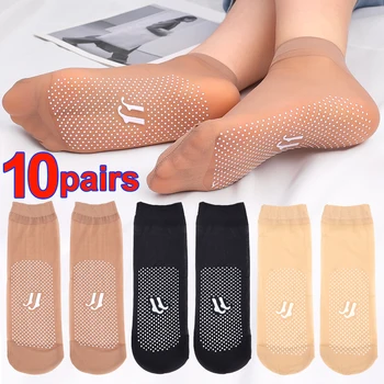 10 parova ženskih ljetnih kratkih čarapa od kože, fine kristalno prozirne čarape s svileni нескользящим низом za djevojčice, prikladne čarape za djevojčice