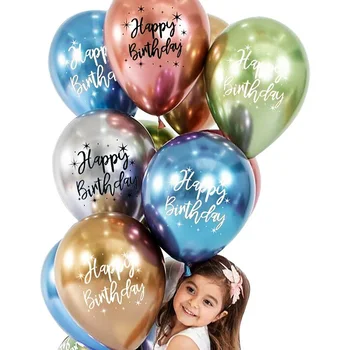 10шт 12-inčni baloni sretan rođendan s otisnutim uzorkom, kromirani metal je lateks balon, metalne globusa, ukras za zurke u povodu dana rođenja