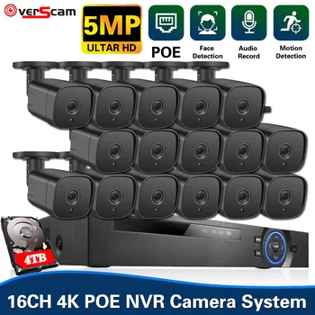 16-Kanalni Sustav video nadzora NVR Kit 5MP Vanjska Prepoznavanje Lica Zaštita Sigurnosti Audio IP Kamera 16-Kanalni POE NVR Komplet za video Nadzor P2P