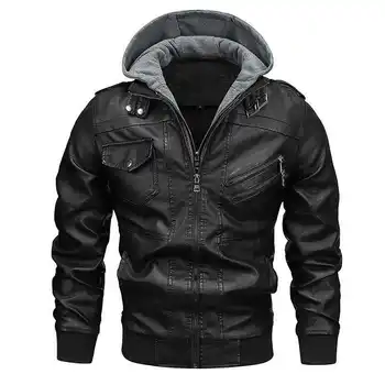 2023 Jesenski branded muška kožna jakna s kapuljačom, moto vintage kaput, svakodnevne biciklistički jaknu od umjetne kože na munje, muška kožna odjeća