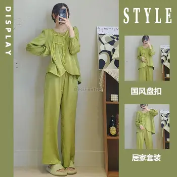 2023 kineski nacionalni stil, пижама s dugim rukavima i insignia, ženska proljeće-jesen je novi пижама s po cijeloj površini u kineskom stilu, casual komplet od dva predmeta, s533