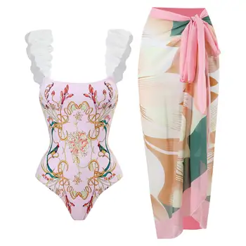 2023 Luksuzni ženski komplet kupaći kostimi, modni jednodijelni bikini s cvjetnim ispis u obliku obojenih blokova sa poklopcem, seksi обтягивающая ljeto plaža odijevanje