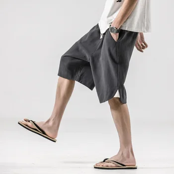 2023 nove Ljetne lanene hlače za muškarce u kineskom stilu, velike dnevne sportske hlače capri od lana, pamuka i konoplje sa draperijom, gospodo