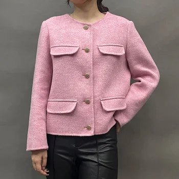 2023 Ženska moda mornarska jakna Ulica kratka zimska jakna od prirodne vune džep, ženski vuneni kostim WBS5798