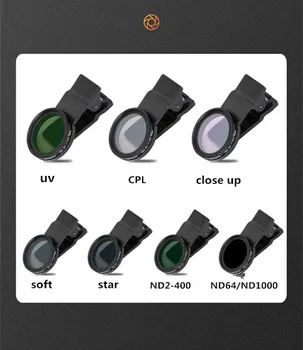 37 mm 52 mm Filter za objektiv od telefona za smartphone Nd Promjenjivi Filter Sa stegom za Mobilni CPL MCUV/Star/Soft Focus GND za iphone