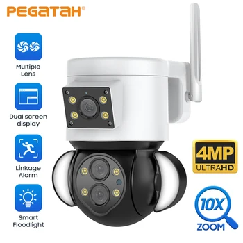 4 Megapiksela WIFI IP kamera sa dva objektiva 10-vrijeme nadzorne PTZ Vanjsko skladište sigurnosti sa automatskim praćenjem smart-reflektor vodootporan