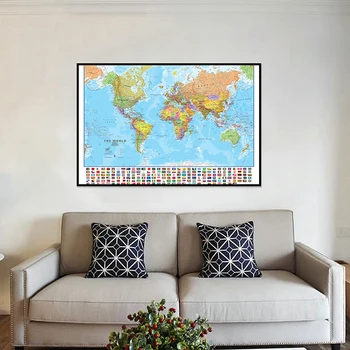 59*42 cm Politička karta svijeta globus s nacionalnim zastavama netkani plakata i grafika školski pribor Uredski kućni dekor