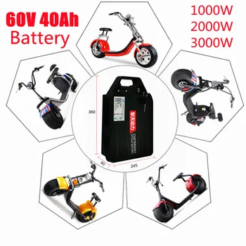 60V 30AH 40AH Električni Bicikl 18650 Baterija za Skuter Moto 67,2 V 3000W baterija baterija baterija baterija Baterija s Istim Lukom BMS + 3A Punjač