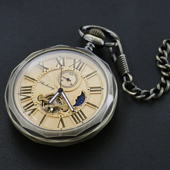 Antičke džepni sat s zamašnjak mesecevih mena, kvalitetni mehanički sat, klasicni muška ogrlica, sat s ovjesom, ženski nakit, poklon