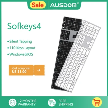 AUSDOM White Sofkeys4 Bežičnu tehnologiju Bluetooth, двухрежимная tipkovnica s 3 tipke, uredski osnovna tastatura, tiha 110 tipki za PC računala, Ipad
