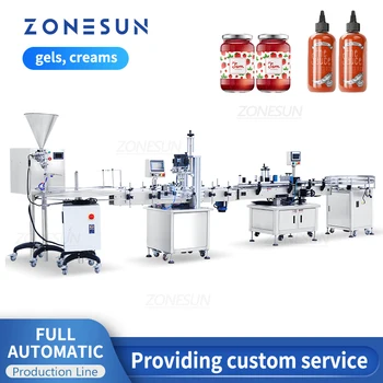 Automatska linija za proizvodnju ZONESUN za stroj Unscrabler okrugle boce sa navojnim poklopcem za umak čile sa gela nadjev umak za punjenje, zatvaranje i etiketiranje
