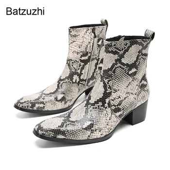 Batzuzhi/ Muške cipele u talijanskom stilu, Čizme od kože sa змеиным uzorak muške cipele na visoke pete 6 cm, viteški čizme za stranke, 38-46!