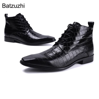 Batzuzhi/Muške cipele; Moderan Luksuzni Čizme Ručno od prirodne kože Crne boje; Muške Cipele u britanskom stilu čipka-up; Botas Hombre, US6-US12