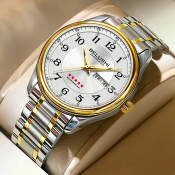 BELUSHI Zlatni srebrni par ručni satovi Luksuzni brand Poslovne kvarcni sat od nehrđajućeg čelika, za muškarce, žene Sjajni sat unisex