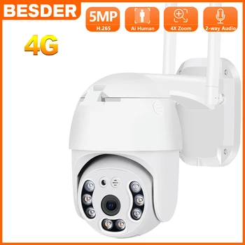 BESDER 5MP HD 3G 4G SIM kartica IP PTZ Kamera AI Human Detect Color IR za Noćni Vid, 3MP Vanjska Kamera za video nadzor