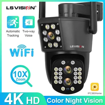 Bežična vanjska kamera LS VISION sa 4K rezolucije 8 Mp, vodootporan sigurnosne kamere Dual screen, 3 objektiva, PTZ, 10x zoom i automatsko praćenje 