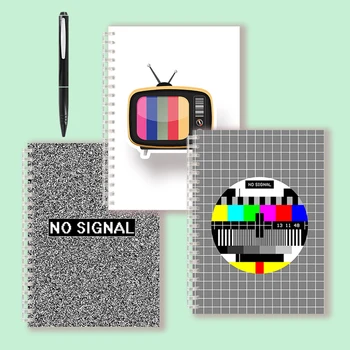 Bilježnica spirala format A5 - Tv bez signala - Cool Tema Bilježnicu i Starinski Zaslon S Holografskom Uzorkom Rainbow Campus Zabavan Časopis Za planiranje
