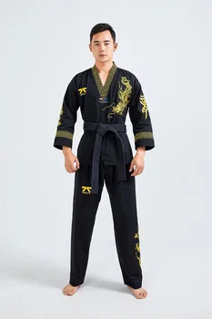 Black Pro Forma za Taekwondo Muški Unisex Treniranju Kit Crni Pojas Karate Judo je borilačka Za Odrasle WTF Odjeća Dugih Rukava