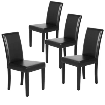 Blagovaona stolice Parsons sa presvlake od umjetne kože Easyfashion sa visokim naslonom za leđa, set od 4 predmeta, namještaj za blagovanje crne boje