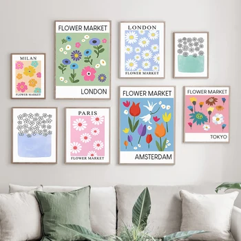 Boem minimalizam Šarene cvijeće Zid umjetnost Platnu slikarstvo skandinavski plakata i grafika zidne slike za uređenje doma dnevni boravak