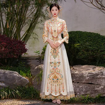Bride Sequins Beading Tassels Wedding Dress Retro Chinese Cheongsam Tost Odjeca odijelo za orijentalne