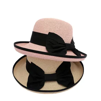 Britanska šešir s kišobranom, slamnati šešir, ženska moda elegantan šešir s lukom, ljetna šešir s отбортовкой, kupole za plažu zaštitu od sunca