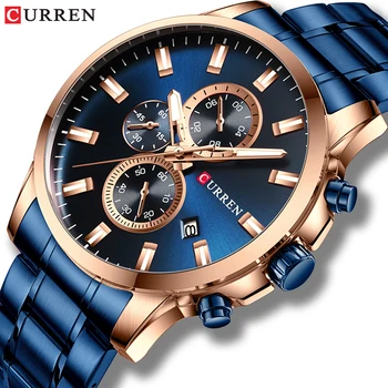 CURREN Luksuzne marke sportske kvarcni satovi Muški satovi sa svetlećim putokazima kronograf automatski datum Moderan ručni sat od nehrđajućeg čelika