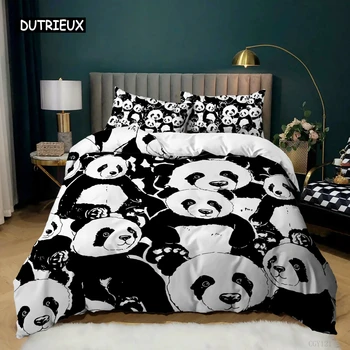 Deka sa slike pande, set posteljine s uzorkom crtani panda za djecu, dječake i djevojčice, krpica od mikrovlakana s slatka životinja, 2/3 kom., u punoj veličini