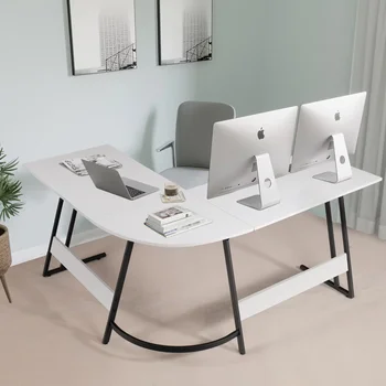Desk za kućni ured, moderni računalni stol L-oblika, bijela