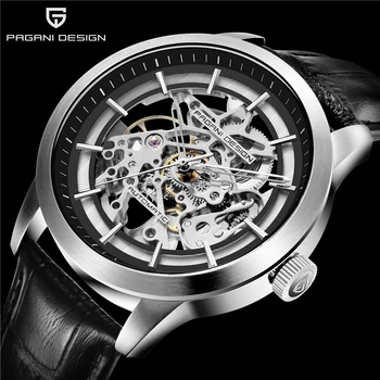 Dizajn PAGANI, luksuzne muške poslovne mehanički satovi, kožni skelet, šuplje sat, vodootporan gospodo automatski mehanički sat