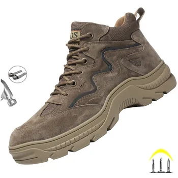 Dizajn s s reflektirajućim trakama, sigurna radna obuća za muškarce od kravlja koža antilop cipele od неразрушаемой dizajna, muške cipele sa čeličnim vrhom