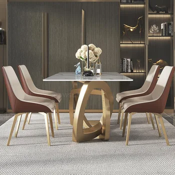 Dizajnerski stol od zlatne škriljaca, kreativni luksuzni restoran visoke klase, u vili, udoban postavlja stolice, namještaj Mueblesa, ŠXVXD, 71YH