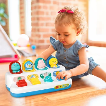 Dječje igračke od 6 do 18 mjeseci, prikazuje kratko uputstvo Aktivnost, Igračke sa Životinjama, Igra Skrivača, Plitko Моторика, Vizualno-Motorna koordinacija, Interaktivni Dječja igračka