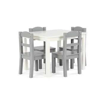 Dječji stol i stolice Skroman Crew Springfield od 5 predmeta od drva bijele i sive boje, obuku stol za djecu, dječji radni stol