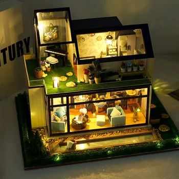 Drvena Kućica za lutke DIY Minijaturni Model Vile U Skandinavskom Stilu Namještaj Dječje Igračke Ukras Kuće Na Dan Rođenja Božićne Darove Za Odrasle
