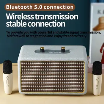 Drveni Bluetooth zvučnik vanjski prijenosni snažan bežični басовый zvučnik Stolni home karaoke-računalni zvučnik s dvostrukim mikrofonom