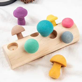 Drveni prelijete kocke Igra za prikupljanje gljiva Drvene dječje obrazovne igračke Montessori za djecu, pogodan oblik za montažu, hvatanje
