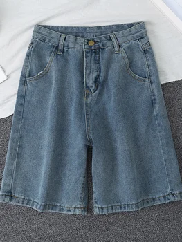 Fitaylor 2022, nove ljetne ženske plave traper kratke hlače s visokim strukom i širokim штанинами, svakodnevni ženska monotono vanjska odjeća, traperice-bermuda, kratke hlače-bermuda