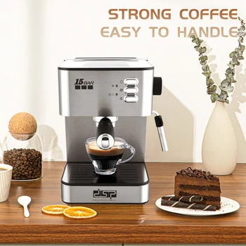 Genetika polu-automatski aparat za espresso kavu kapaciteta 1,8 l 15 bar s odvojivim rezervoar za vodu, srebrna aparat za kuhanje mlijeka