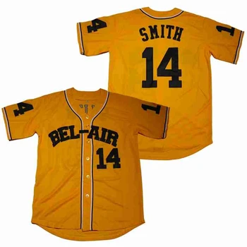 Gospodo Bejzbol Majice Fresh Prince Bel-air 14 Smith, Kvalitetna Sportska Ulica Majica Sa Izvezenim Žute boje S V-izrez, Novo