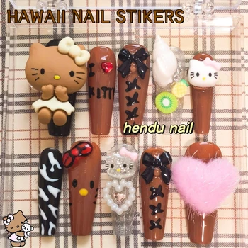 Havaji Hello Kitty Havaji Svečane Anime stil Y2K Naljepnice za nokte za djevojčice Kawai Udaljiti obloge za nokte Crtani ukras za nokte igračka