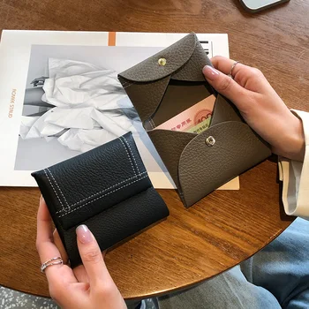 Jednostavan kratki ženski novčanik u retro stilu, kožni dvostruka novčanik za kovanice, slatka držač za kartice