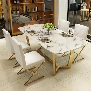 Jednostavan luksuzni moderni kombinirani stol i stolice od mramora od nehrđajućeg čelika za blagovanje Jednostavan pravokutni oblik u Sjevernoj Europi
