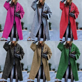 Jesensko-zimsko donje duge vune kaput, ženski темпераментные vrhovima, bez pojasa sa lapels, vune kaput slobodnog tipa, ženska odjeća