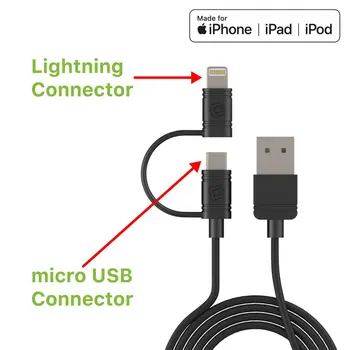 Kabel za punjenje/sinkronizaciju podataka 2 u 1 Micro USB + Lightning (licencirani MFI Certified) za Apple iPhone iPad iPod i drugim uređajima