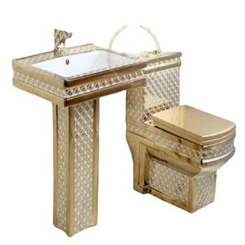 keramički pozlaćena wc kupaonica, boji toaletni set, zlatni wc-u