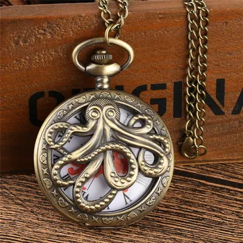 Klasični brončane džepni sat Hobotnice Half Hunter za muškarce i žene, kvarc šuplje satova, ogrlica, privjesak, lanac s rimskim brojem, dar