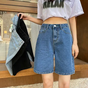 Klasični traper kratke hlače u korejskom stilu, ženski ljeto plave kratke hlače s visokim strukom, široke hlače, vanjska odjeća, stroge traperice, ženske gaćice
