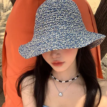 Korejski šareni sklopivi slamnati šešir, ženski ljeto morska plaža sklopivi kape-kante, ulični modni солнцезащитная kapu ručni rad